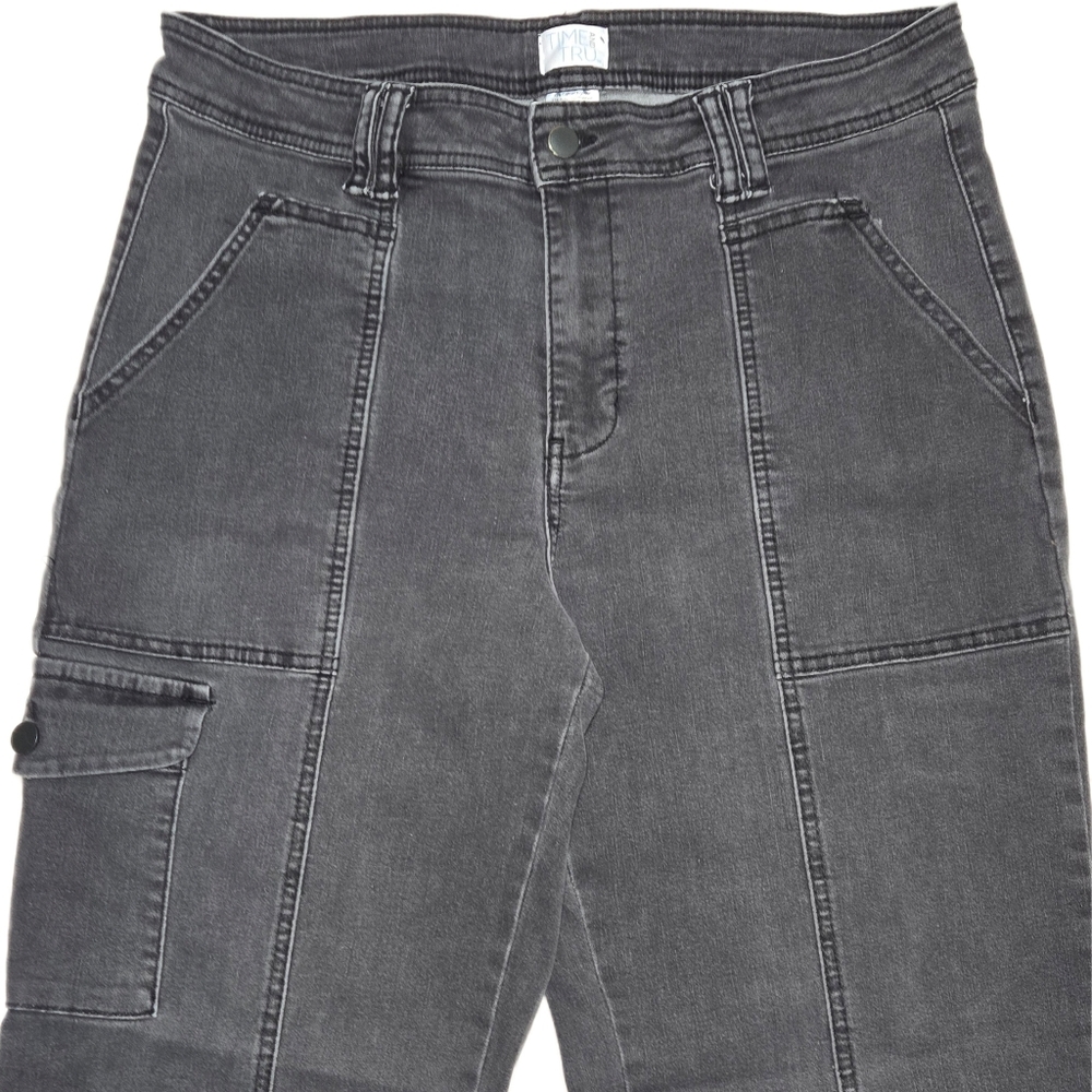 Time and Tru Women's Cargo Utility Jeans Washed Black Size 14 High Rise - Picture 2 of 12